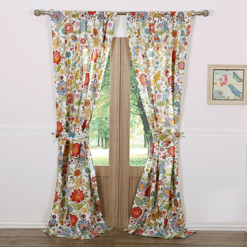 Greenland Home Fashion Astoria Sun Protection Window Curtain Panel Pair With Tie Backs - 2 - Piece - White 42x63"