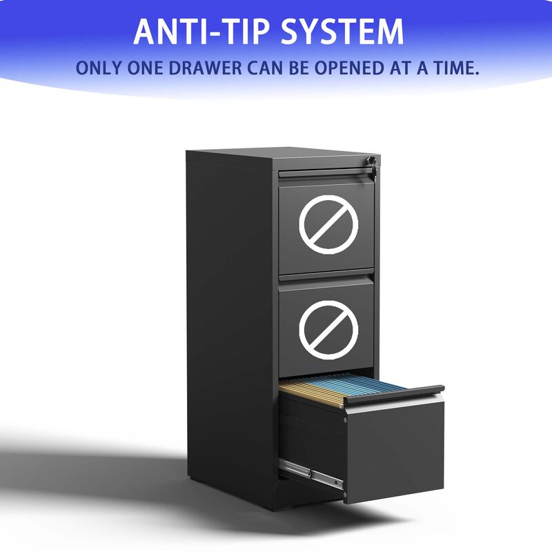 3 Drawer Metal Vertical File Cabinet with Lock Office Home Steel Vertical File Cabinet