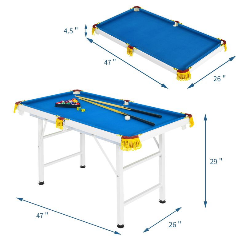 47-Inch Folding Billiard Table with Cues, Brush, and Chalk for Easy Storage