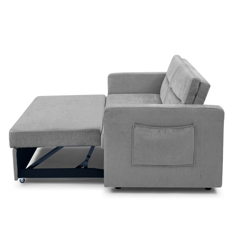 Loveseats Sofa Bed With Pull-Out Bed, Adjustable Back And Two Arm Pocket