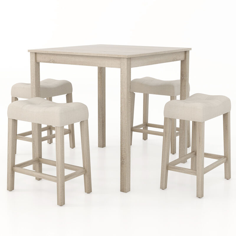 5-Piece Bar Table Set with Square Table and 4 Padded Stools for Kitchen or Home Bar