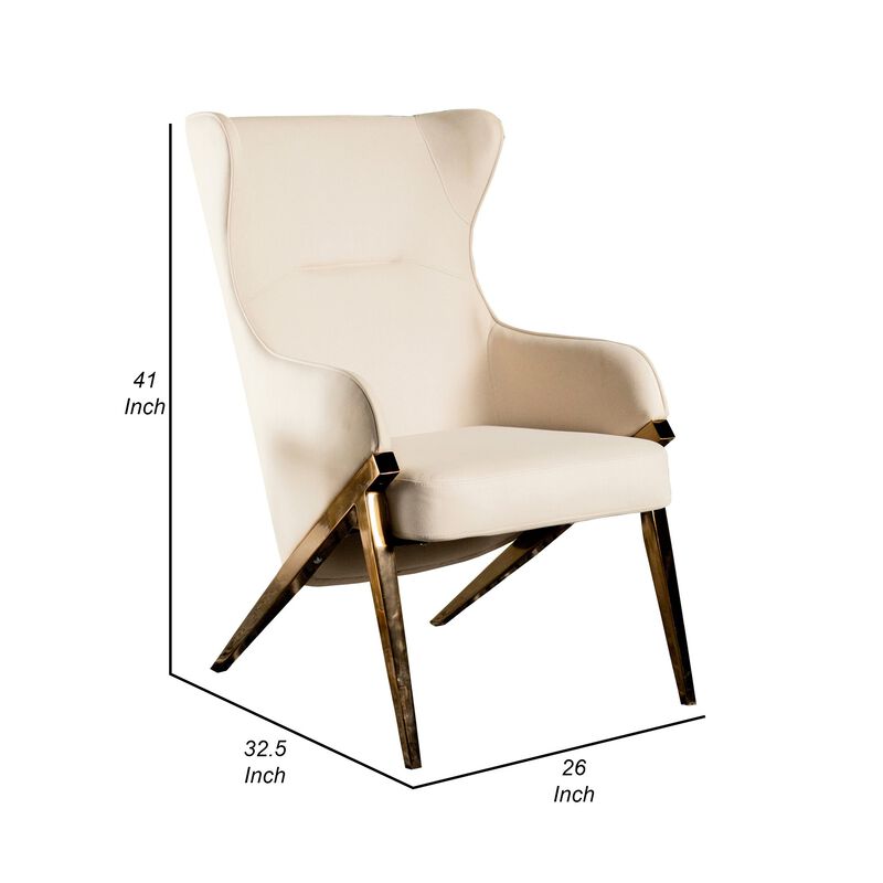 Arlo 33 Inch Accent Chair, Contoured Wingback, Beige Vegan Leather-Benzara