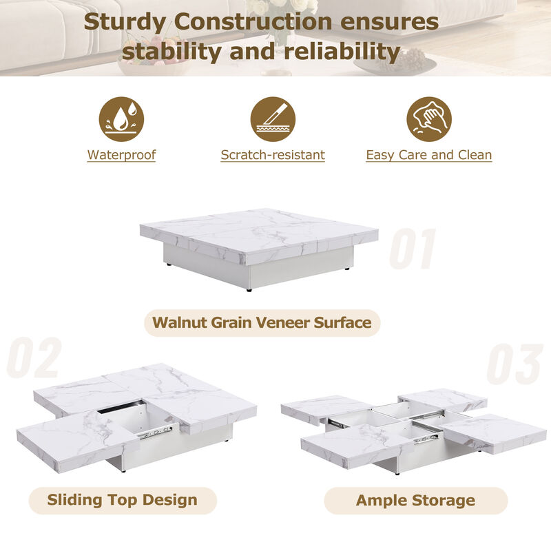 Merax Square Marble Veneer Coffee Table with Storage