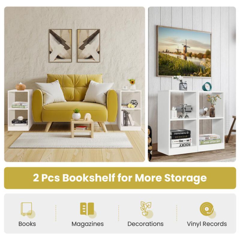 Hivvago 2 Pieces 2-tier Bookcase Set with Anti-toppling Device
