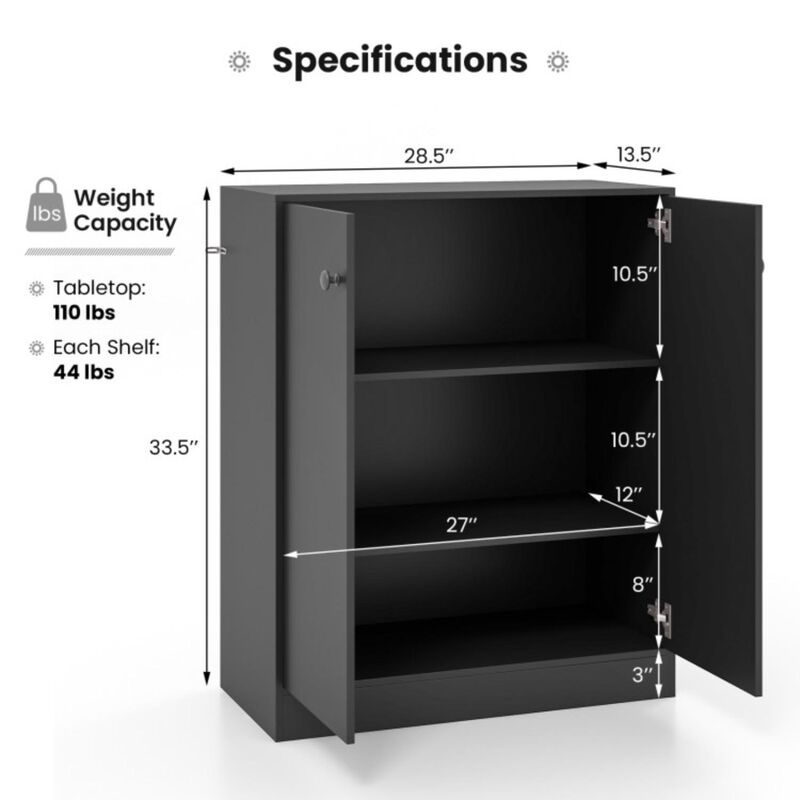 Hivvago 2-Door Modern Floor Storage Cabinet with 3-Tier Shelf-Black