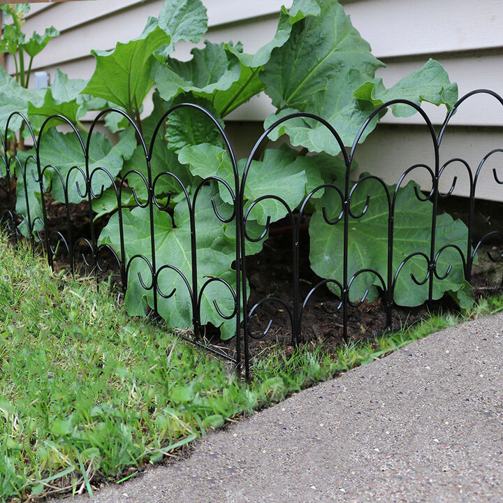 Sunnydaze 5-Piece Victorian Iron Garden Border Fencing - 7.5 ft - Black