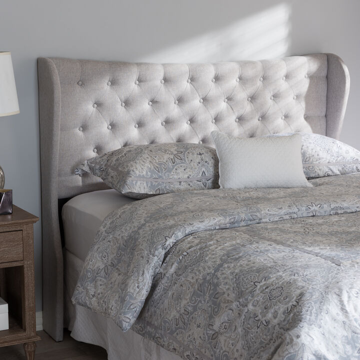 Baxton Studio Cadence Modern Greyish Beige Fabric Button Tufted King Size Winged Headboard