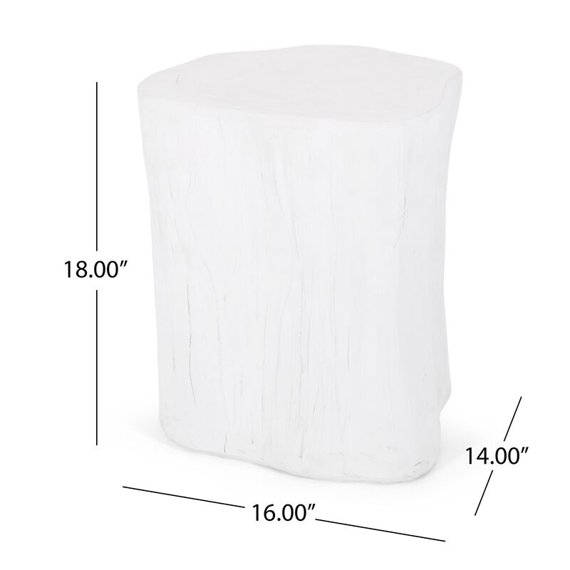 Outdoor End Table, Tree Stump Design, White Concrete Frame, 16 Inch - Benzara