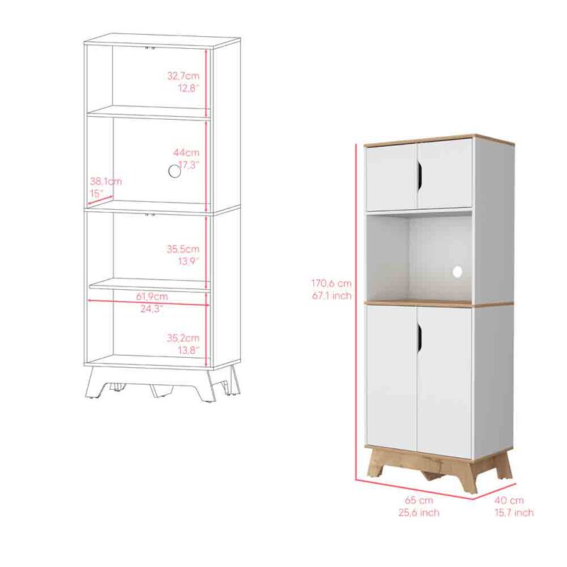 Microwave Tall Cabinet Wallas, Kitchen, Light Oak / White