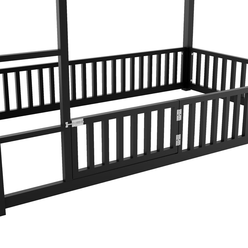 Merax House Bunk Bed with Fence and Door