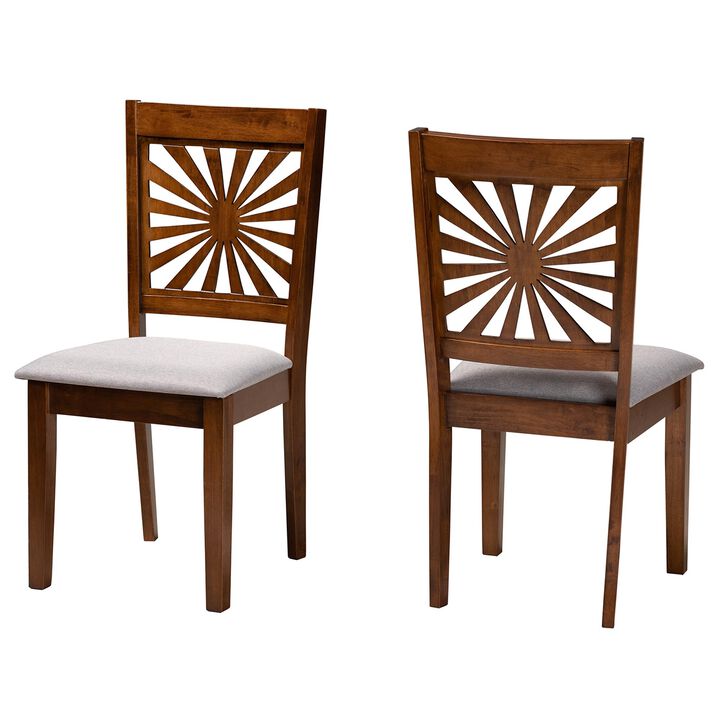 Baxton Studio Olympia Grey Fabric and Walnut Brown Finished Wood 2-Piece Dining Chair Set