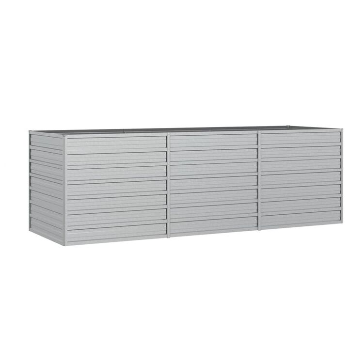 Outdoor Raised Garden Flower Bed, Silver Galvanized Steel, 32x95 Inch - Benzara