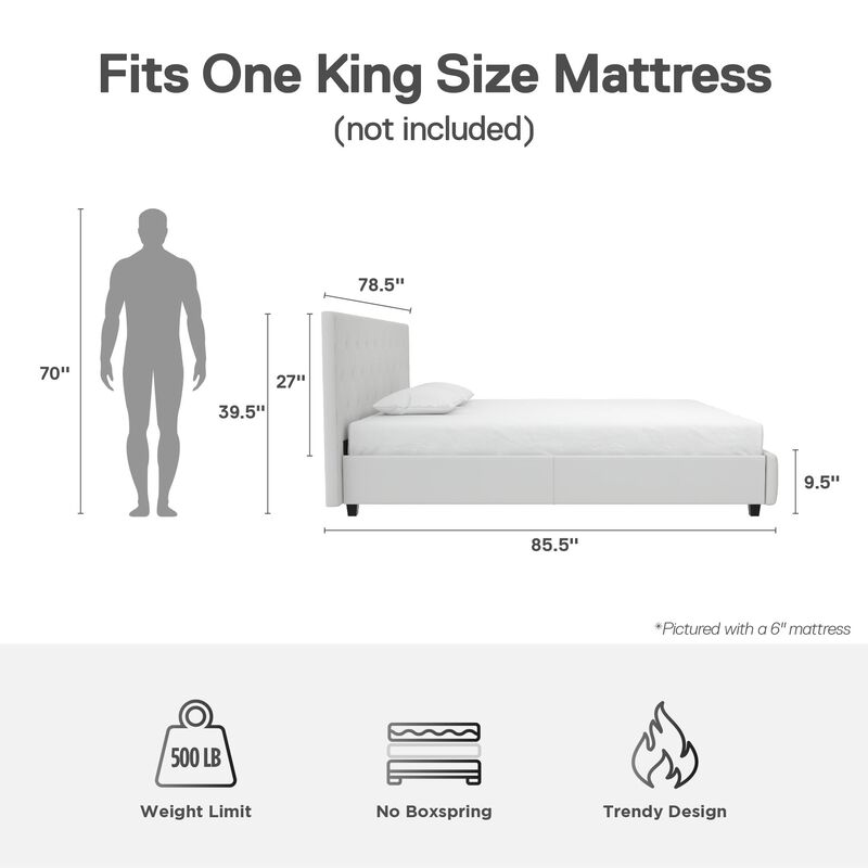 Atwater Living Dana Upholstered Bed, Queen, White Faux Leather