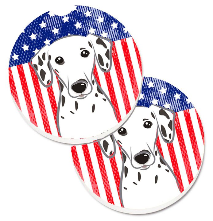 Caroline's Treasures American Flag & Dalmatian Set of 2 Cup Holder Car Coasters BB2140CARC, 2.56, Multicolor