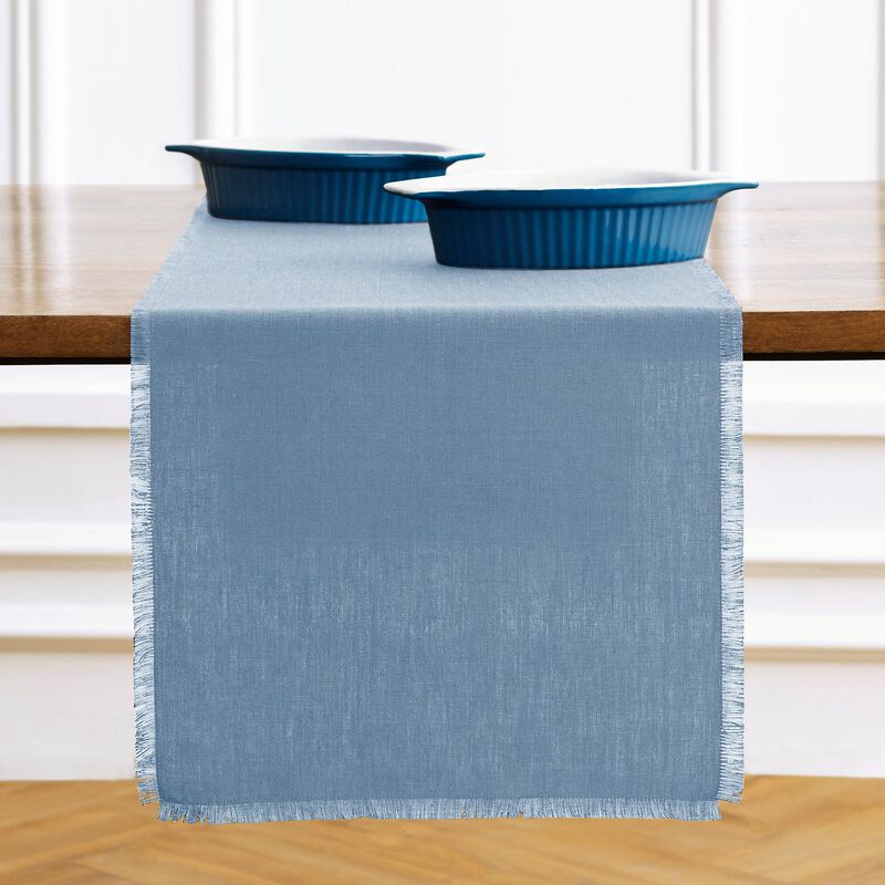 Solino Home 100% Pure Linen Table Runner 14 x 60 Inch | Fringe