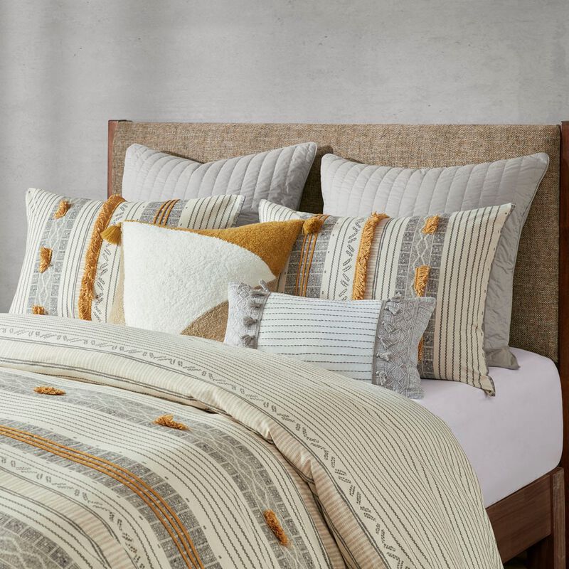 Gracie Mills Belinda Serene Stripe 3-Piece Cotton Duvet Cover Set