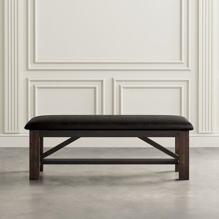 Jofran Kona Grove Distressed Rustic Solid Wood 54 Upholstered Trestle Dining Bench