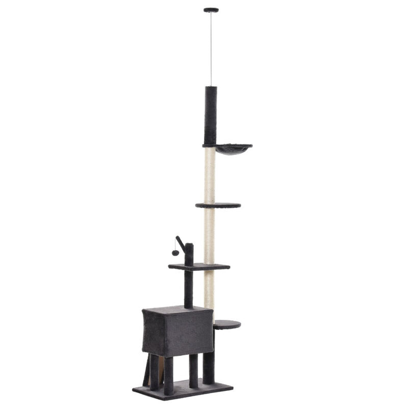 Dark Grey Cat Paradise: 110" Floor-to-Ceiling Climbing Toy with Hammock