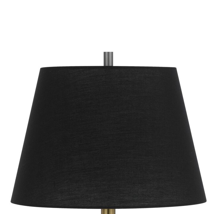 Siu 30 Inch Table Lamp, Gold Metal Thin Pole w Finial, Black Shade - Benzara