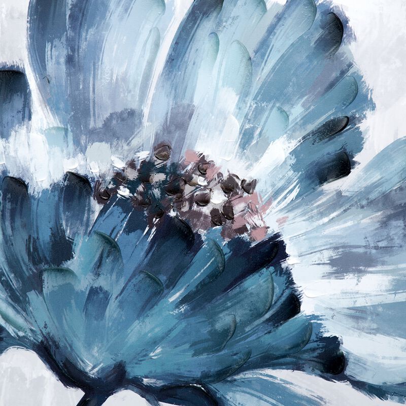 30 x 30 Embellished Handpainted Floral Canvas Wall Art, Blue and White - Benzara