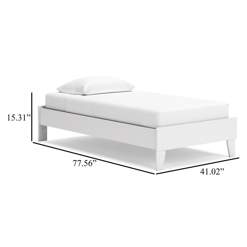 Alli Twin Size Platform Bed, Modern Matte White Wood, Low Profile Legs - Benzara
