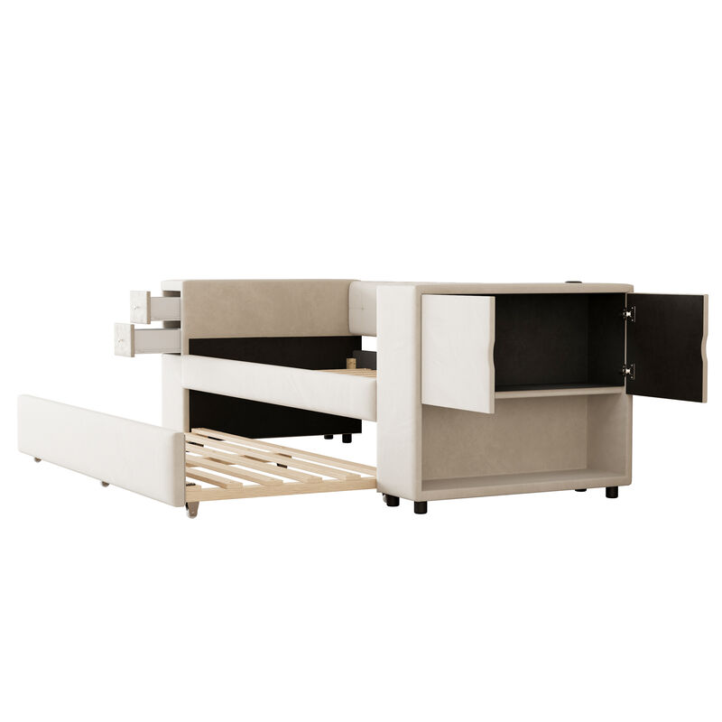 Merax Upholstered Bed with Trundle and USB Charging Ports