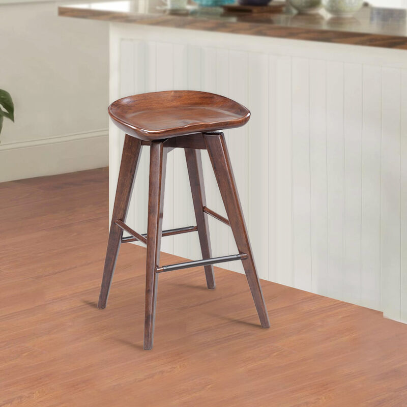 Esme 24 Inch Swivel Counter Stool, Contour Seat, Wood, Tapered Legs, Brown-Benzara