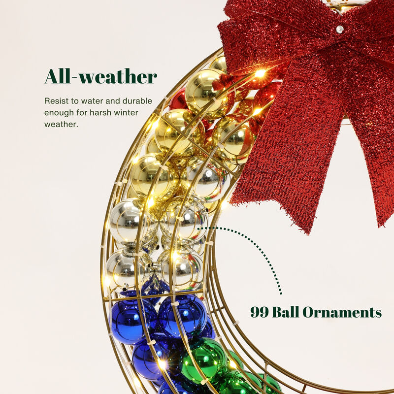 LuxenHome 2Ft Round Ornament Wreath Outdoor Holiday Decoration with Lights