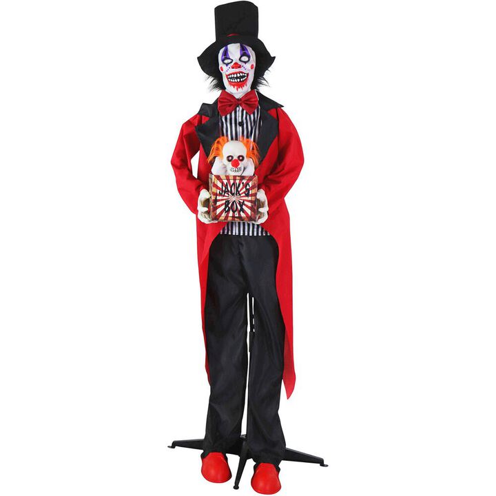 Haunted Hill Farm 69'' Animated Shaking Clown with Jack in the Box