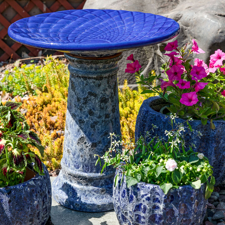 Sunnydaze Rennes 22.5" Ceramic Bird Bath with Lava Finish - Blue