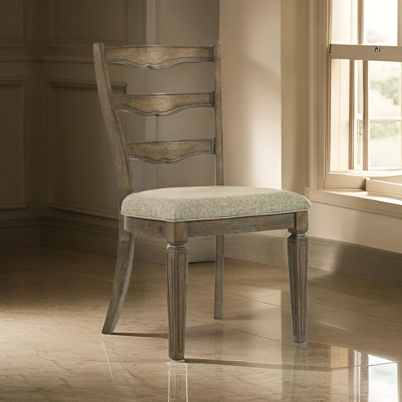 Stacy 19 Inch Dining Chair, Set of 2, Fabric Upholstery, Weathered Oak - Benzara