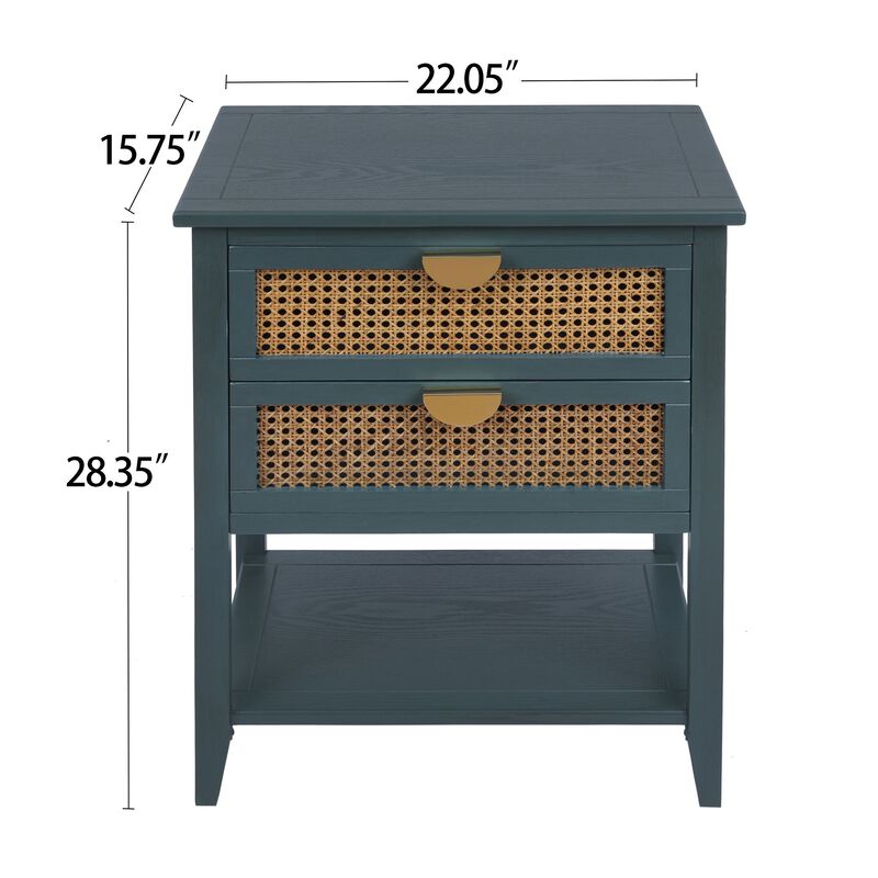 MONDAWE Nightstands with 2 Drawers, Rattan Night Stand Bedside Table End Table Standing Storage Cabinet for Entryway, Living Room, Bedroom