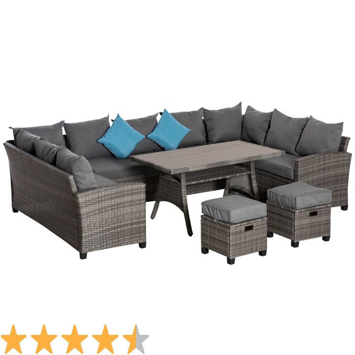 Mixed Grey Patio Set: 6-Piece Wicker Conversation Furniture with Coffee Table