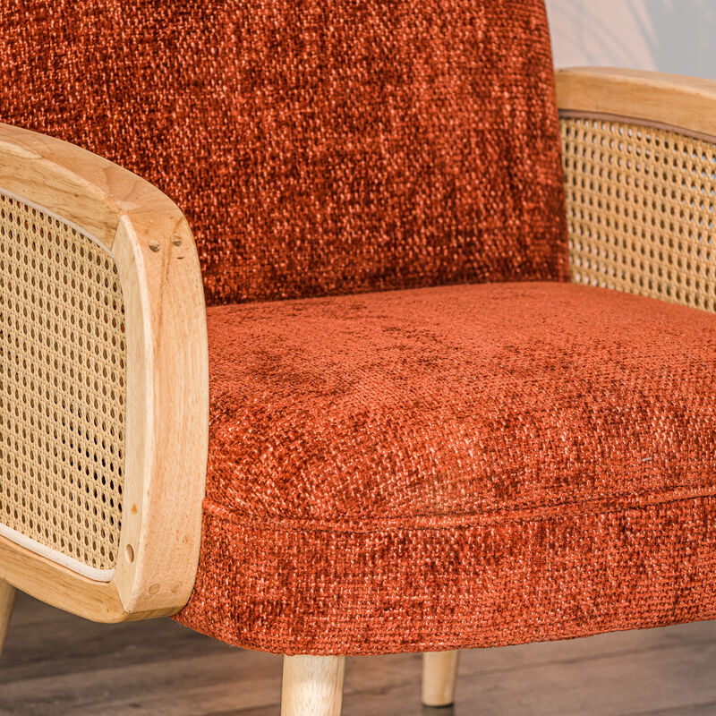 Scandinavian Lounge Armchair with Wooden Frame and Caning