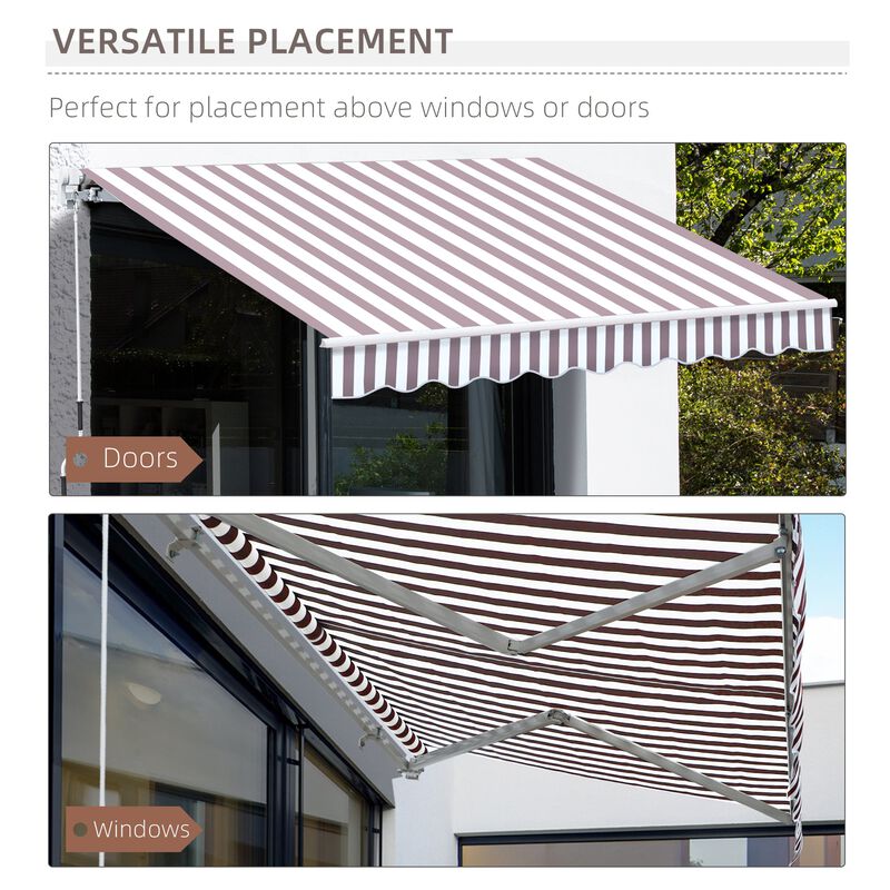 Brown Striped Sun Shield: 10'x8' Manual Retractable Patio Awning