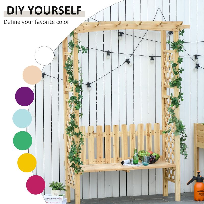 Natural Wood Garden Seat: 2-Person Bench Arch with Protective Varnish