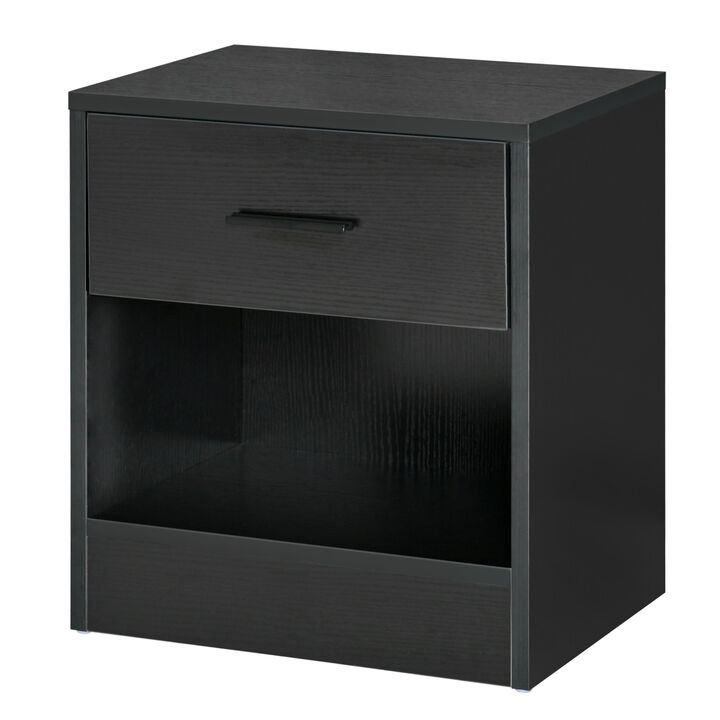 HOMCOM Side Table, Small End Table with Storage Shelf and Drawer, Modern Bedside Table for Bedroom or Living Room, Black Wood Grain