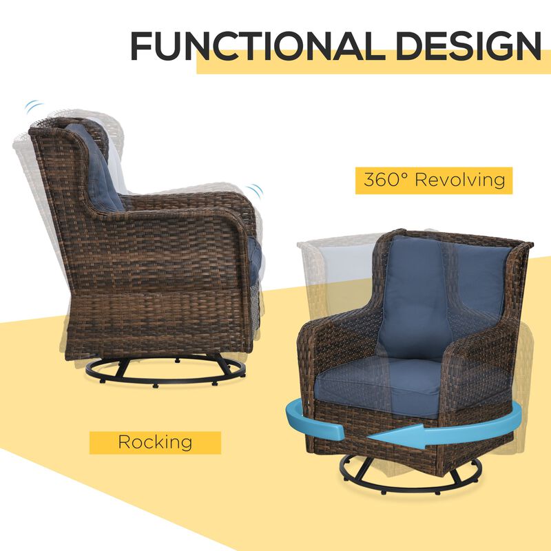 Dark Blue Patio Set: Rocking Bistro Set with 360° Swivel Function