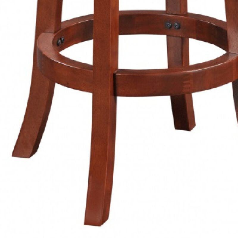 Sabi 30 inch Swivel Counter Stool, Solid Wood, Faux Leather, Brown, Black-Benzara