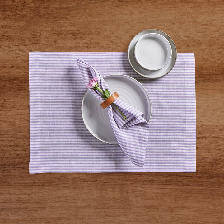 Solino Home 100% Pure Linen Placemats 14 x 19 Inch Set of 4 | Narrow Stripe