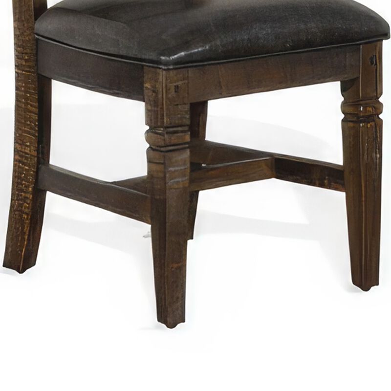 Flint Dining Chair, Ladderback, Dark Gray Fabric and Brown Mahogany - Benzara