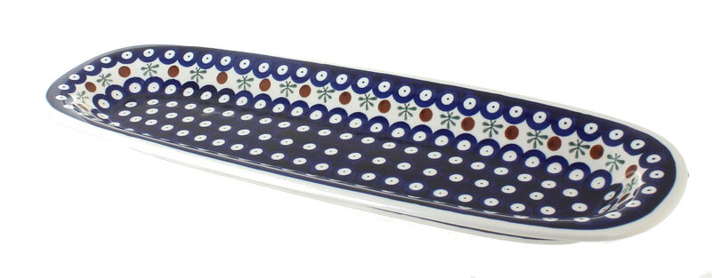 Blue Rose Polish Pottery Peacock Large Bread Platter