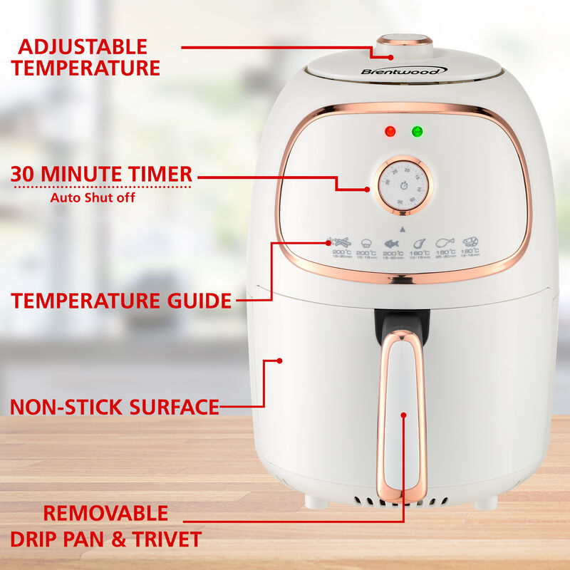 Brentwood 2 Quart Small Electric Air Fryer with Timer and Temp Control- White