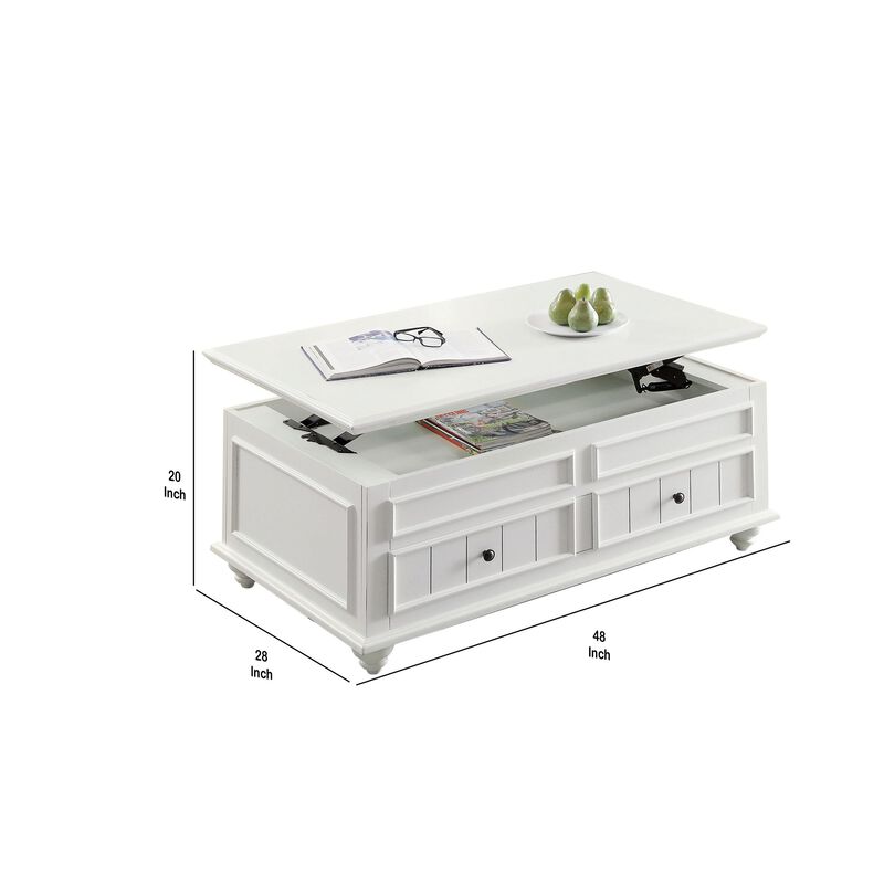 Benjara 48 Inch Coffee Table, Lift Top Function, 2 Drawers, Poplar Wood, White and Black