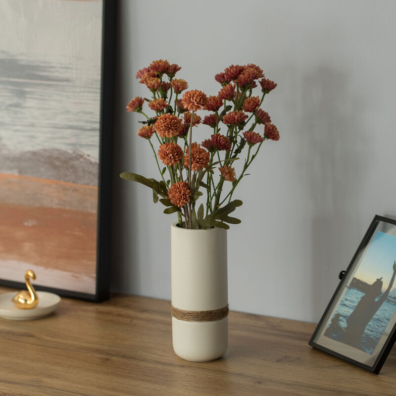 Decorative Modern Ceramic Cylinder Shape Table Vase Flower Holder with Rope, Black Set of 2