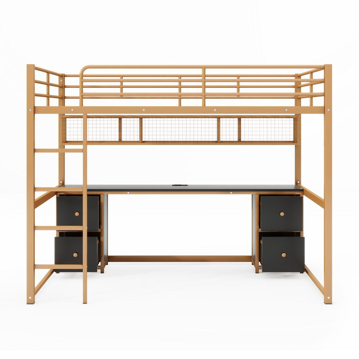 Merax Industrial Metal Loft Bed with Desk