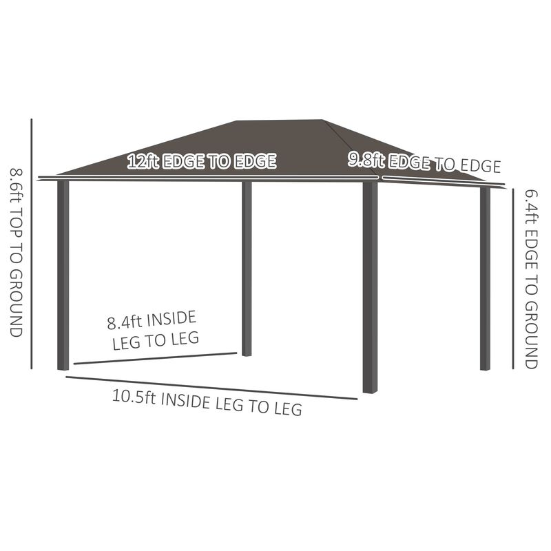 Dark Grey Outdoor Haven: 10'x12' Aluminum Hardtop Gazebo with Curtains
