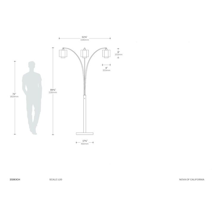 NOVA OF CALIFORNIA Marilyn 3 Light Arc Floor Lamp - Chrome