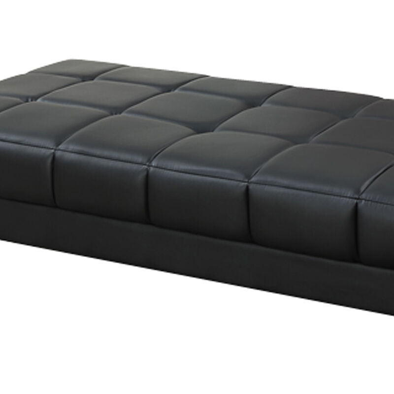 Modish Bonded Leather Ottoman In Black-Benzara