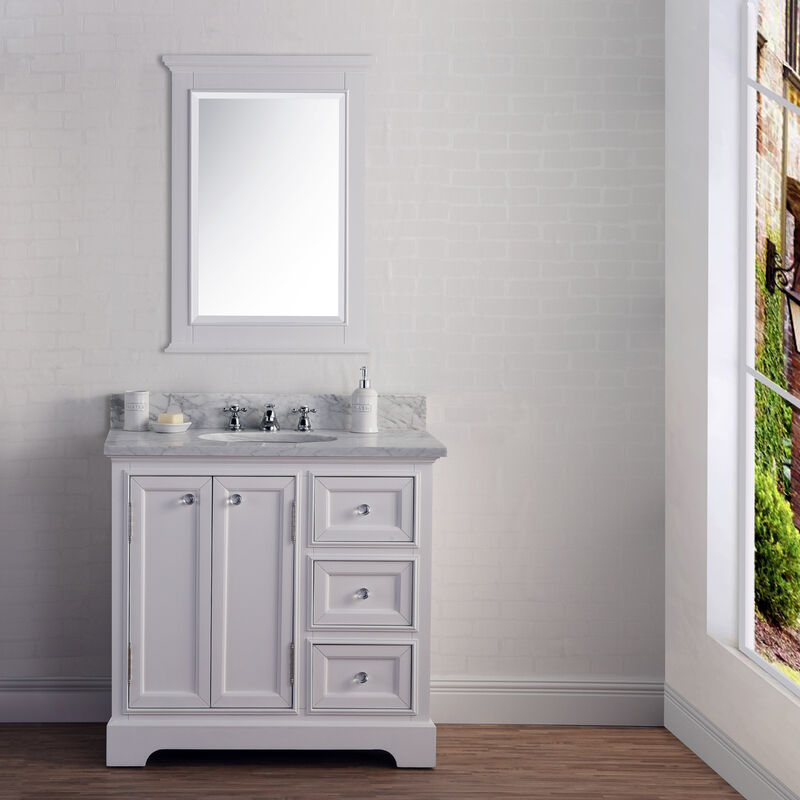 Derby 36 In. Single Sink Carrara White Marble Countertop Bath Vanity In Pure White